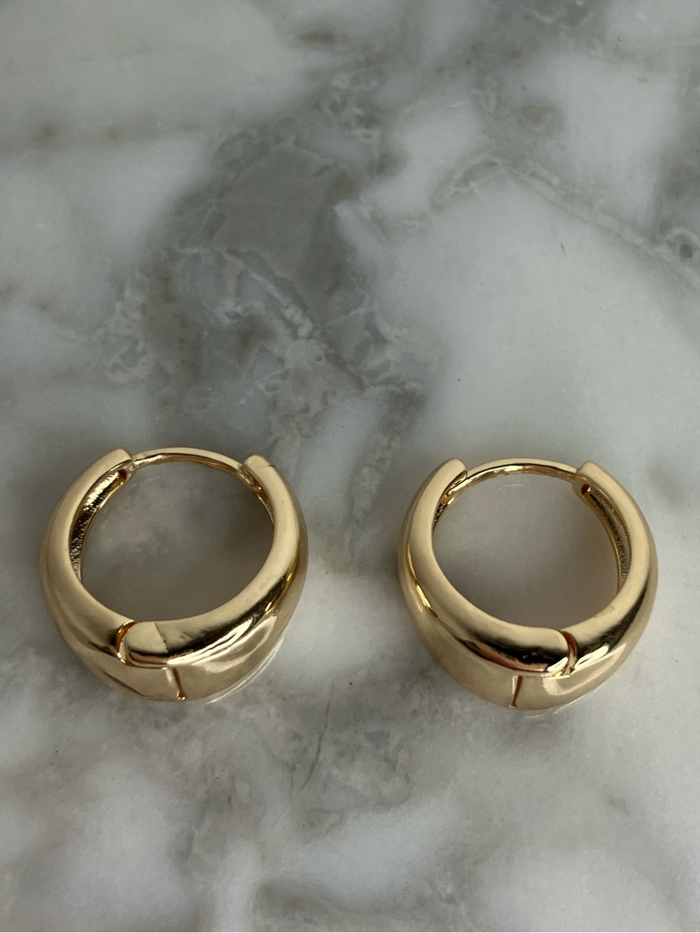 14K Gold Plated Huggie Hoop Earrings 12mm Small Gold Hoops Minimalist Everyday - Picture 3 of 7